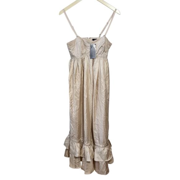 French Connection Dress 2 Cream Champaign Tiered Midi Cottage Boho Minimal Prep - Picture 1 of 8